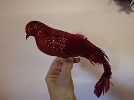 neu: Deko Vogel rot mit Glitzer und Federn