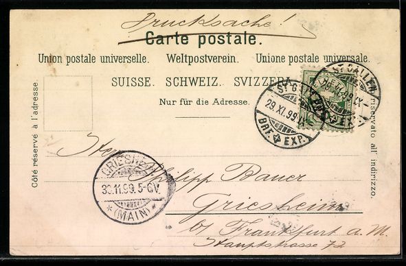 Ansichtskarten: Litho St. Gallen, Ortsansicht mit Stifts – Gebraucht aus Berlin von bartko-reher 1