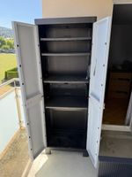 Geräteschrank Kunststoff grau beschädigt, Gartenschrank 