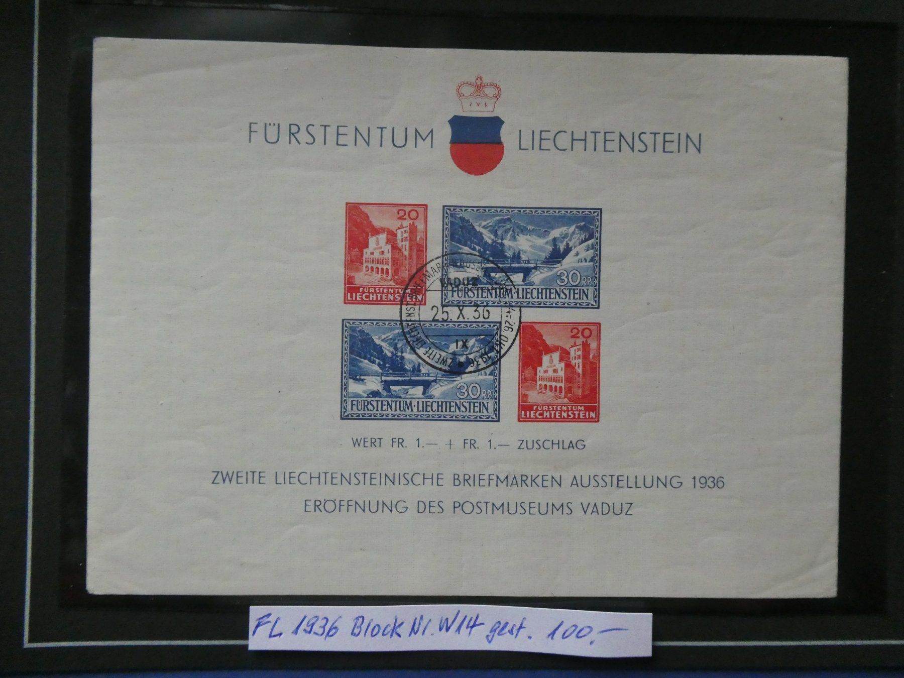 Tutti i francobolli: FL 1936 Nr. W14 Block leicht bügig – Usato da Lausen venduto da Herbamare01