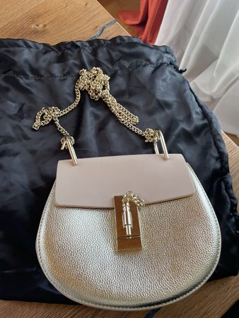 Handtasche Leder Gold Rosa mit Kette! NEU!