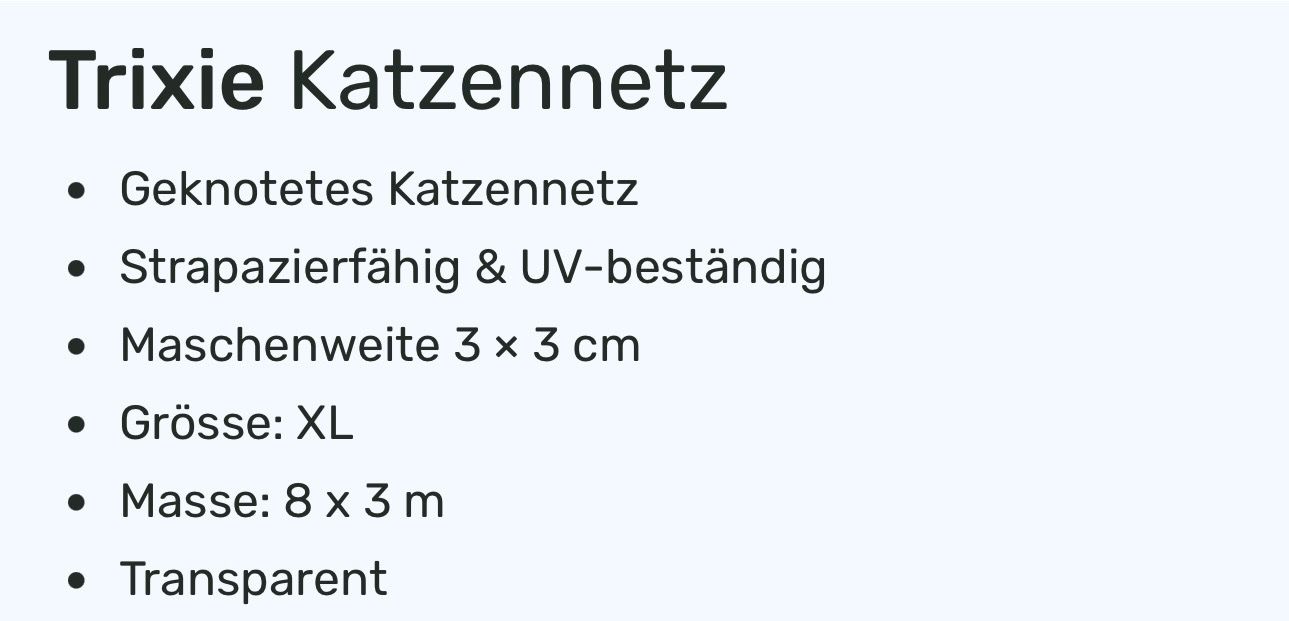 Trixie Griglie e Inferriate: Trixie Katzenschutznetz 8x3m – Nuovo (secondo la descrizione) da Küsnacht ZH venduto da Gila1983 1