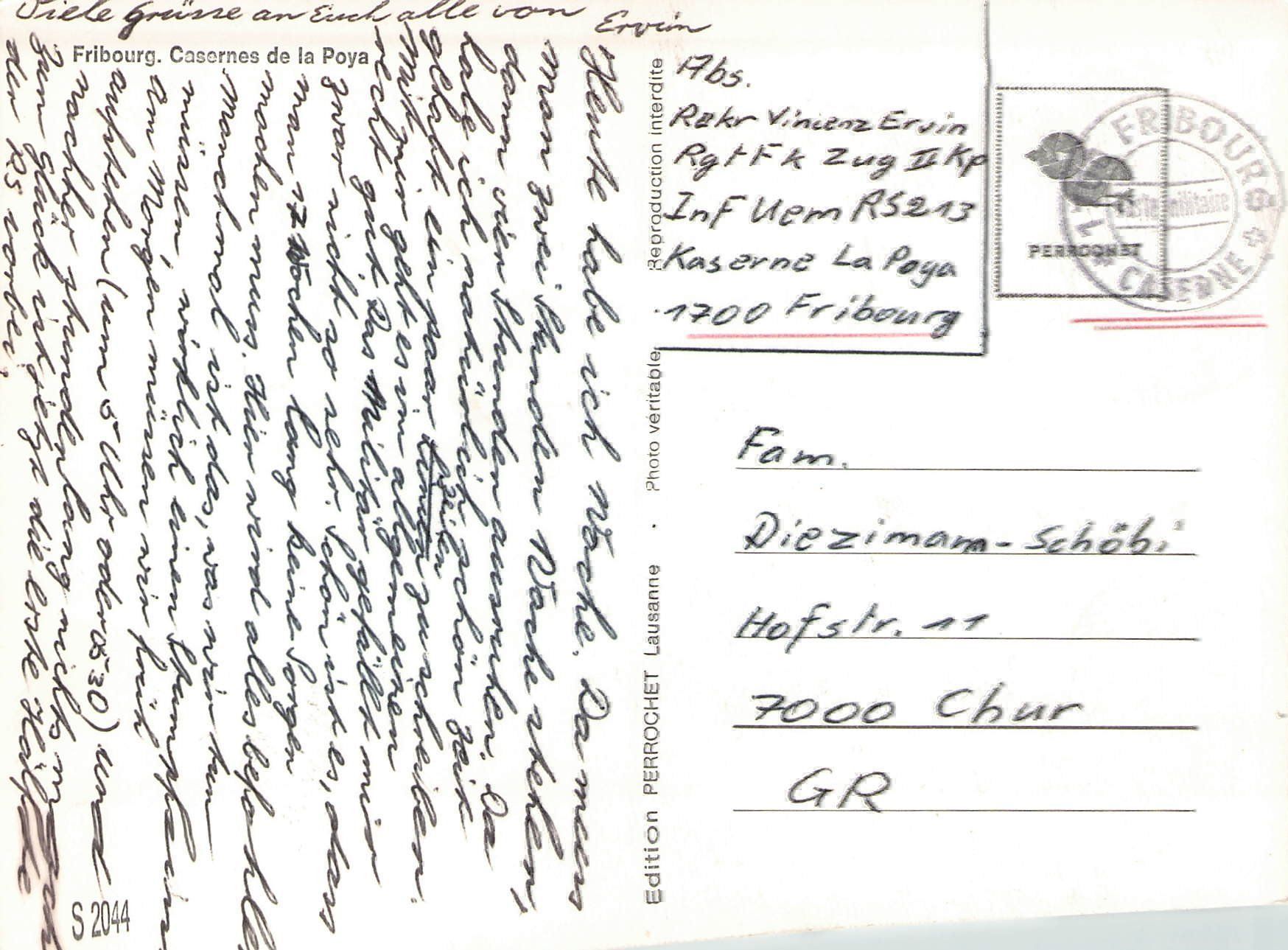 Cartoline postali: -Fribourg,Casernes de la Poya – Usato da Reichenburg venduto da Pipo-67 1