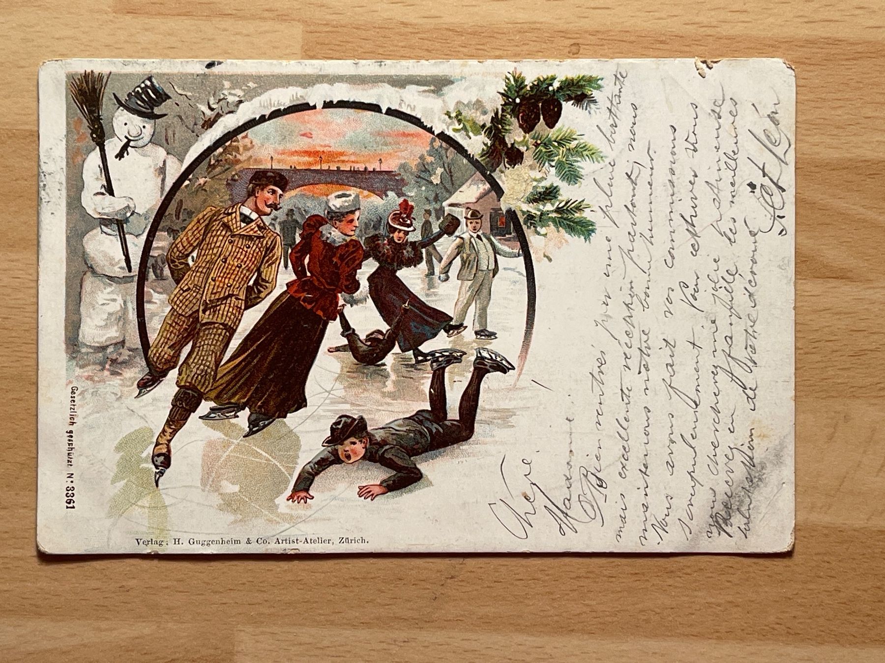 Cartoline postali: Alte Winter Postkarte, Eisläufer Szene, ca. 1899, – Usato da Strengelbach venduto da Aschatan5