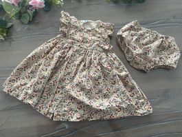 Petit Bateau Kleid Gr. 95/2-3J mit Bluemli Muster u.Höschen