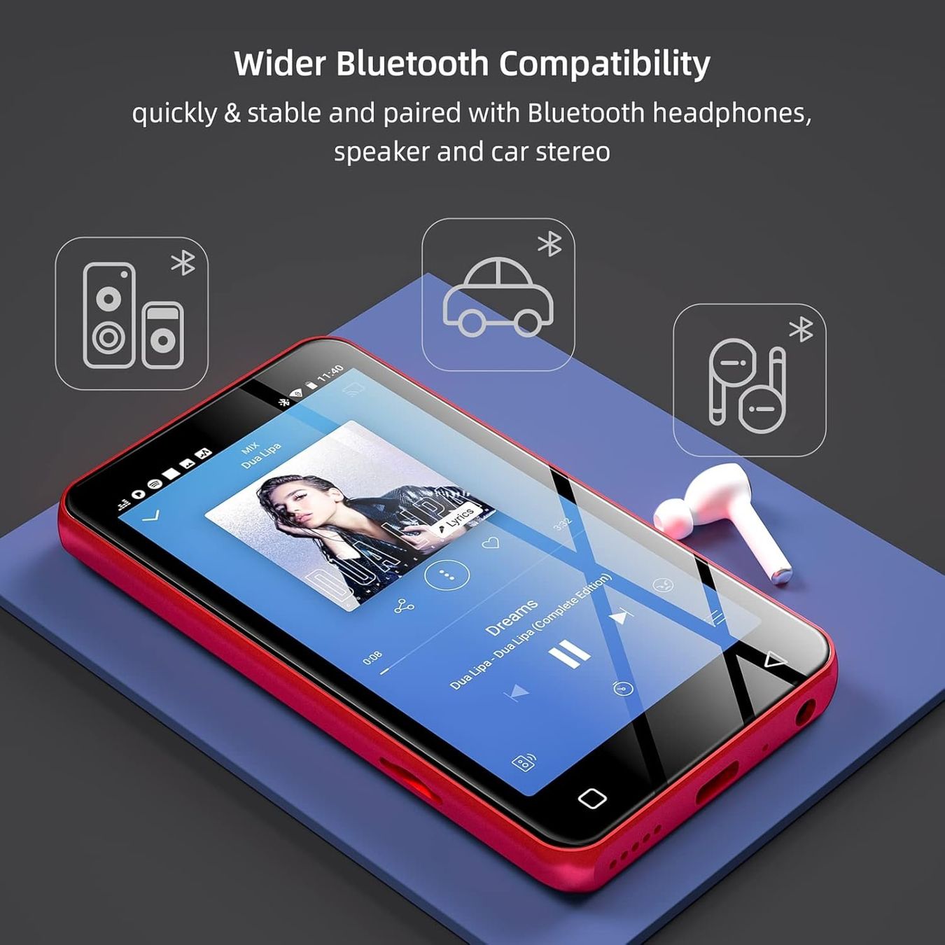 Lecteur media portable: MP3-Player 4" Touchscreen Bluetooth WLAN Schwarz-Rot – Neuf avec emballage d'origine à Schaffhausen par smarastore 4