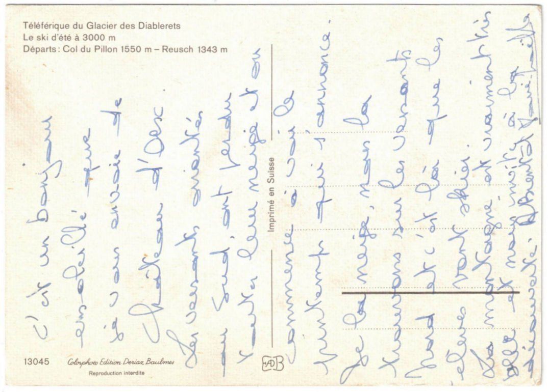Cartoline postali: Col du Pillon-Télèfèrique/Luftseilbahn Glacier des Diableret – Usato da Binningen venduto da Mountainrider 1