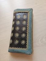 Edle Geldbörse Portemonnaie Leder grün Blumenmuster