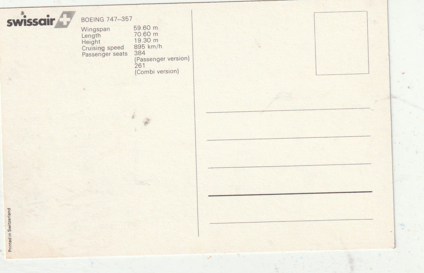 Cartes postales: Swissair  Boeing  747 - 357 – D'occasion à Lumbrein par made02 1