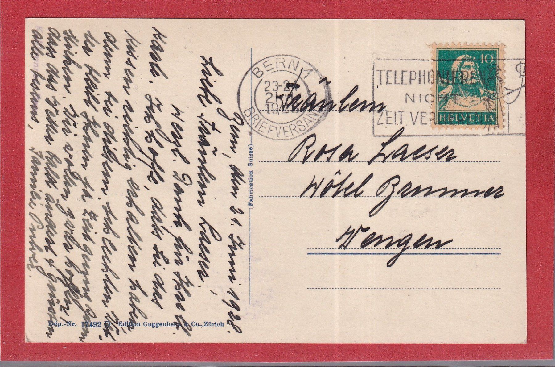 Ansichtskarten: Bern - Nydeckquartier - 1928 – Gebraucht aus Orvin von Pyaeschli 1