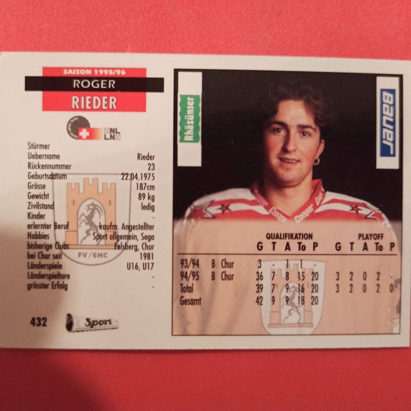 Carte collezionabili: Roger Rieder - EHC CHUR - 1995/96 – Usato da Dübendorf venduto da kb86_MOVIE 1