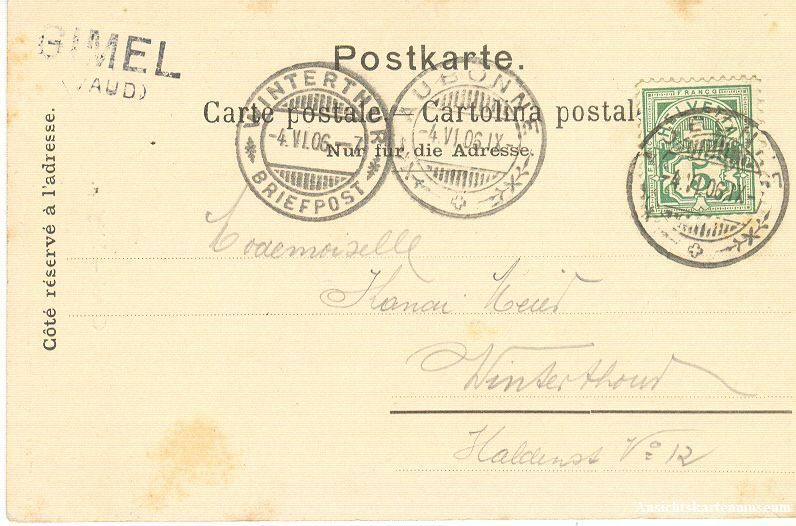 Cartoline postali: Gimel - L'église + 1906 – Usato da Emmenbrücke venduto da teestube 1