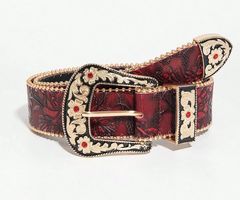 Roter Vintage Western Gürtel amerikanischen Stil Blumenmuste