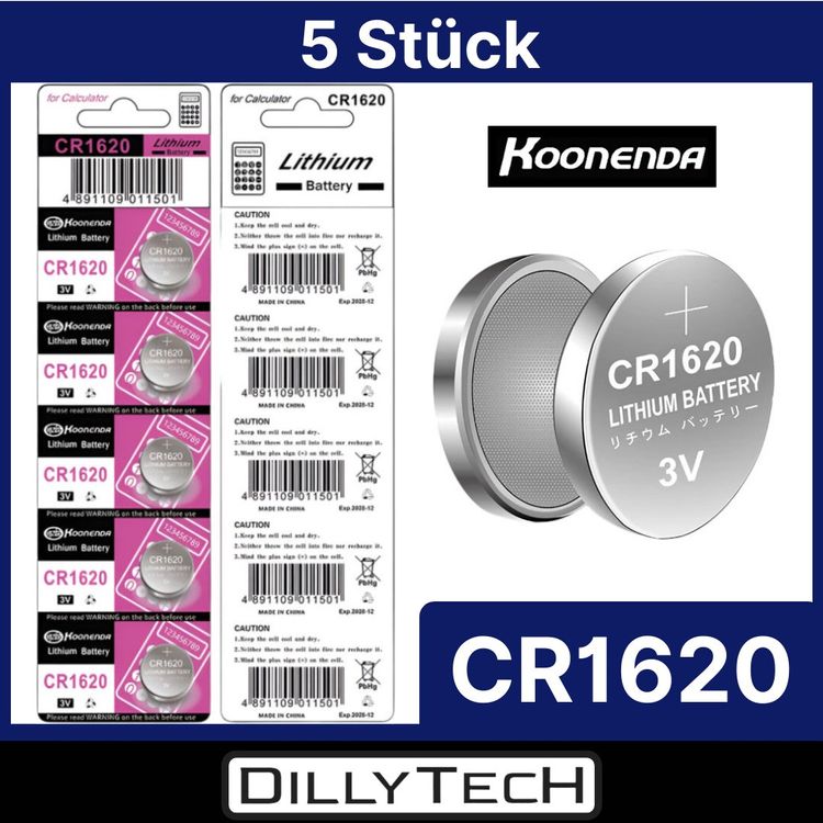 Caricatori & Batterie: Koonenda CR1620 Knopfzellenbatterie - 5 Stk. – Nuovo e nell'imballaggio originale da Erlenbach ZH venduto da dillytech.ch