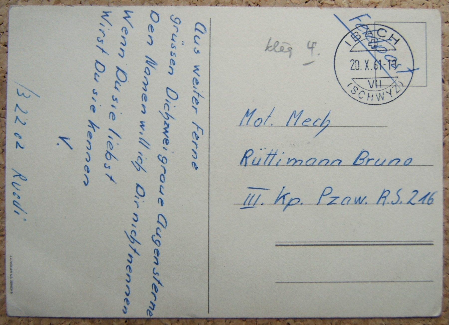 Cartoline postali: AK "HELVETIA BACKPULVER" - FELDPOST 1961 – Usato da Brunnen venduto da Nonne04 1