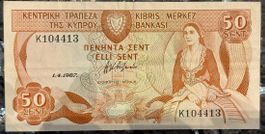 50 Cent Zypern Banknote 1.4.1987 in gutem Zustand