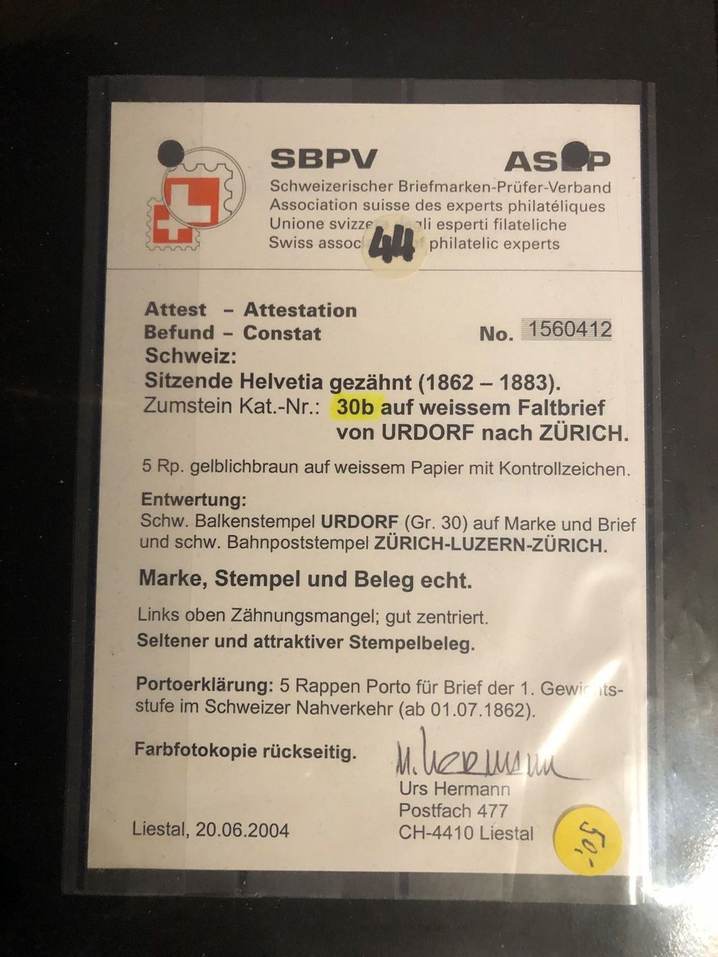 Tutti i francobolli: Stab-Stempel URDORF ZH 1862 - Nr. 30b – Usato da Winterthur venduto da SchatzchischtliWinti