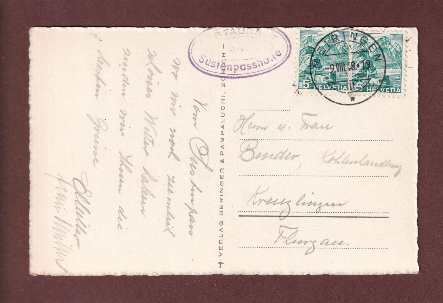Cartoline postali: Restaurant SUSTENPASSHÖHE - 1938 – Usato da Pully venduto da nicecards-shop 1