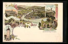 Litho Baden, Schloss Stein, Casino, Stad