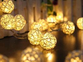LED LICHTERKETTE RATTAN - 20 KUGELN - DEKO LED LICHT