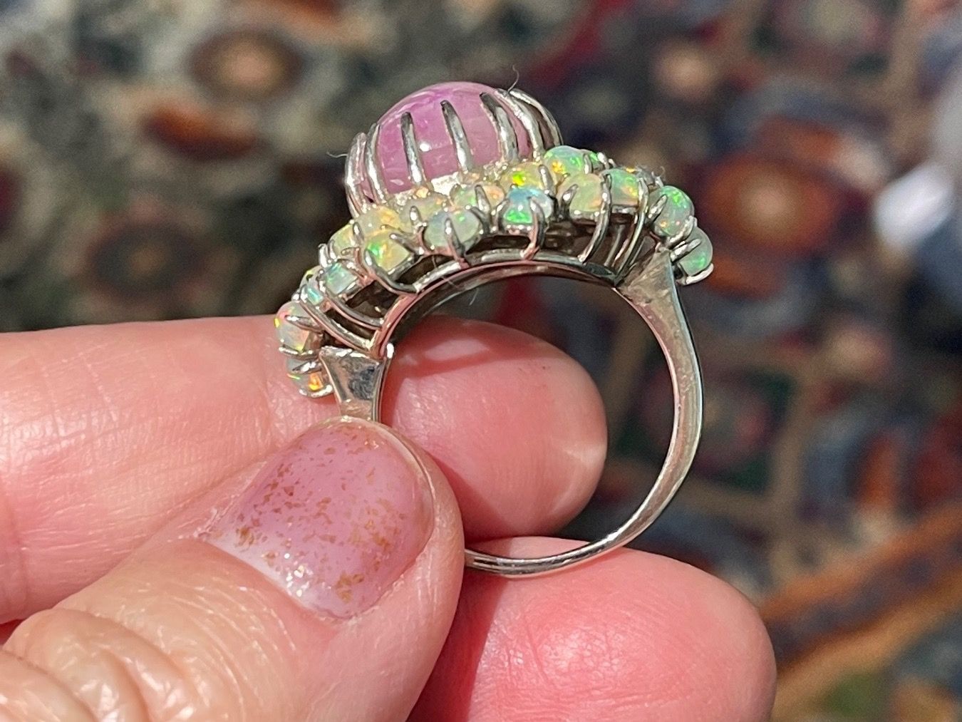 Llan Valls Joies Anelli: Star Ruby & Play of Colors Opals SS925 Ring – Nuovo (secondo la descrizione) da Birsfelden venduto da Brut-Reserve 8
