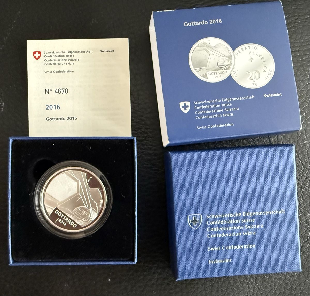 Tutti le monete: Gottardo 2016 20 Francs Silber Münze – Nuovo e nell'imballaggio originale da Goldach venduto da Messerguru 2