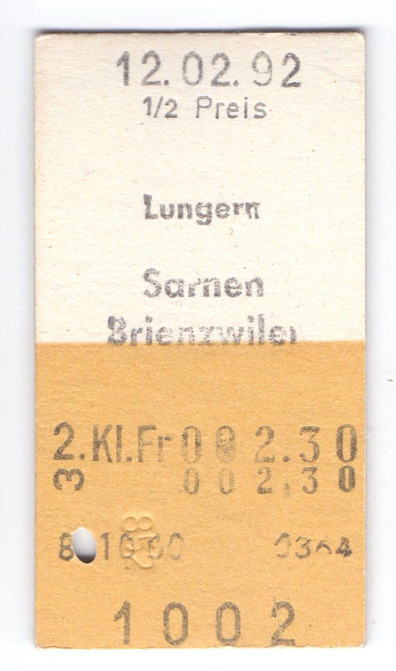 Biglietti: Billette Lungern - Sarnen - Brienzwiler – Usato da Langenthal venduto da Sammlungs_aus