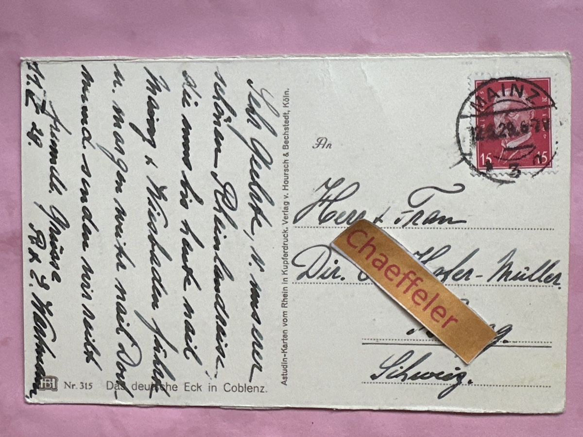 Cartoline postali: 1929 Das deutsche Eck in Coblenz – Usato da Zürich venduto da Chaeffeler 1