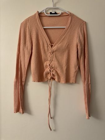 Crop Top côtelé rose poudré à manches longues - Taille M