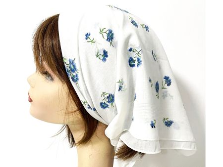 Bandana / Baumwolltuch gross weiss Kornblumen VINTAGE 1950s