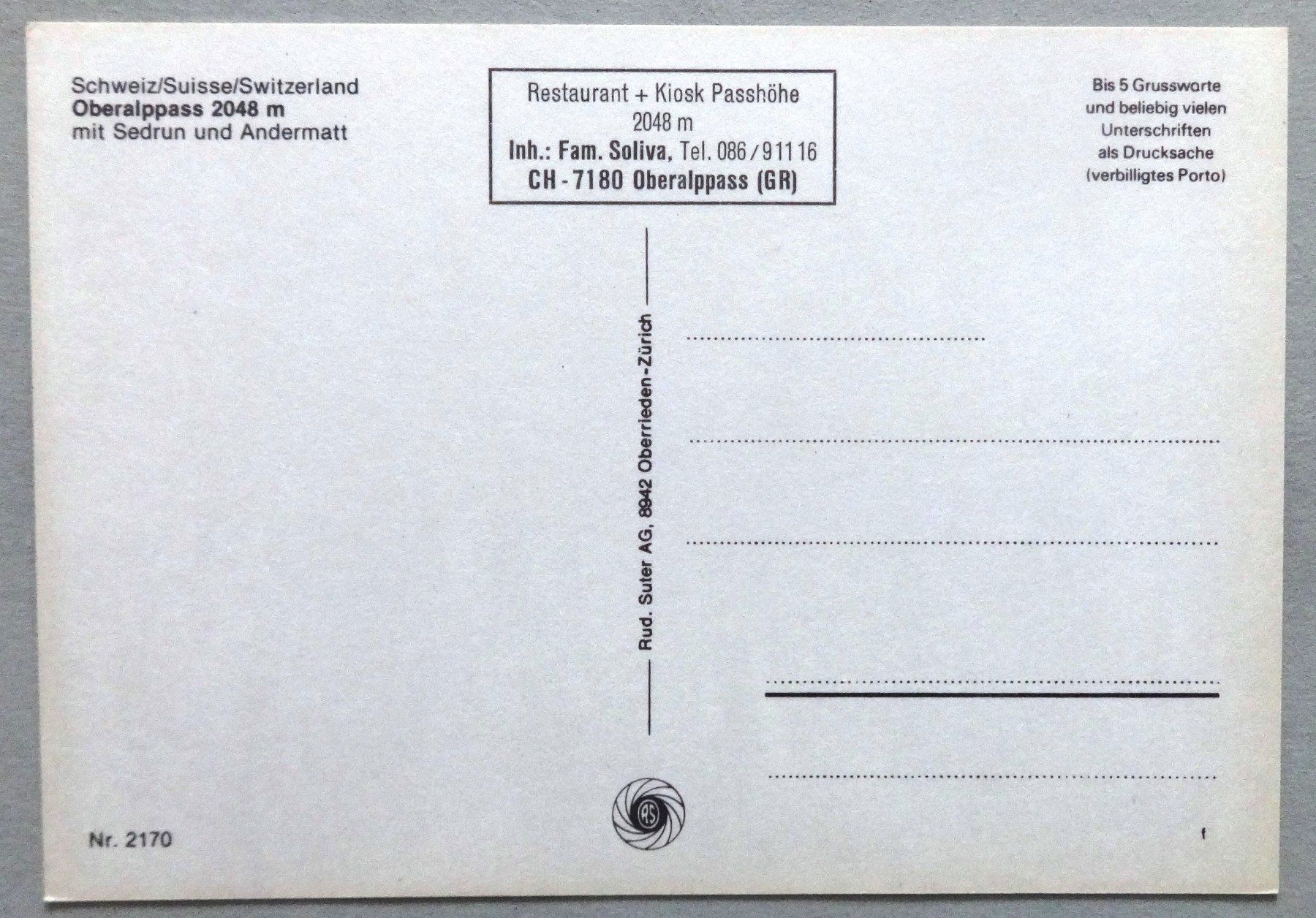 Cartes postales: Oberalppass 2048 m – D'occasion à Fétigny par Billy2miny 1