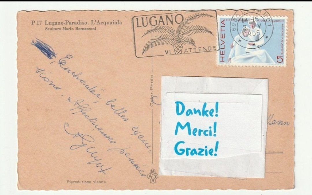 Cartoline postali: Alte Postkarte 1965, Lugano Paradiso, L' Acquaiola – Usato da St. Gallen venduto da Ricardo_Deals 1