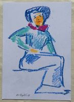 Walter Ropélé Original Fettkreide/Papier 20x15cm handsign.
