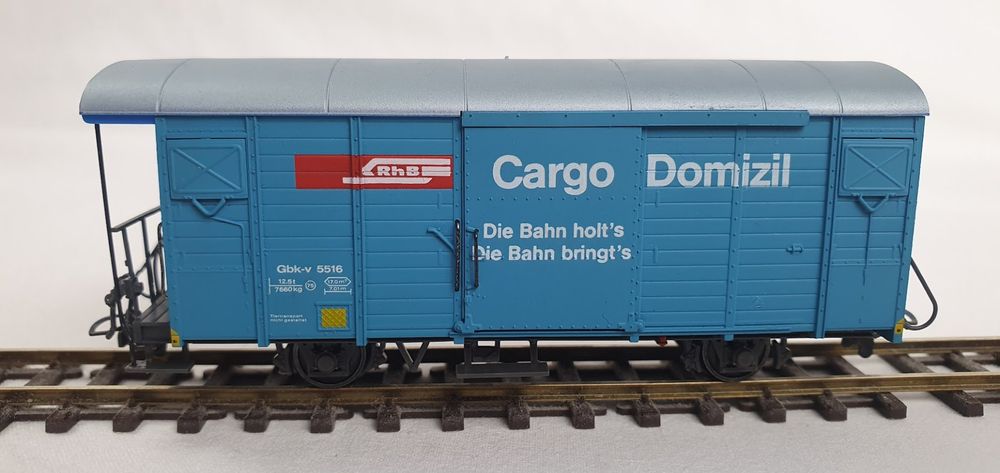 Wagon Couvert "Cargo Domicil" à Essieux Bemo - Échelle H0 (1:87), Occasion Bon état, Suisse !