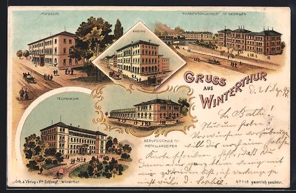 Ansichtskarten: Litho Winterthur, Technikum, Museum, Kna – Gebraucht aus Berlin von bartko-reher