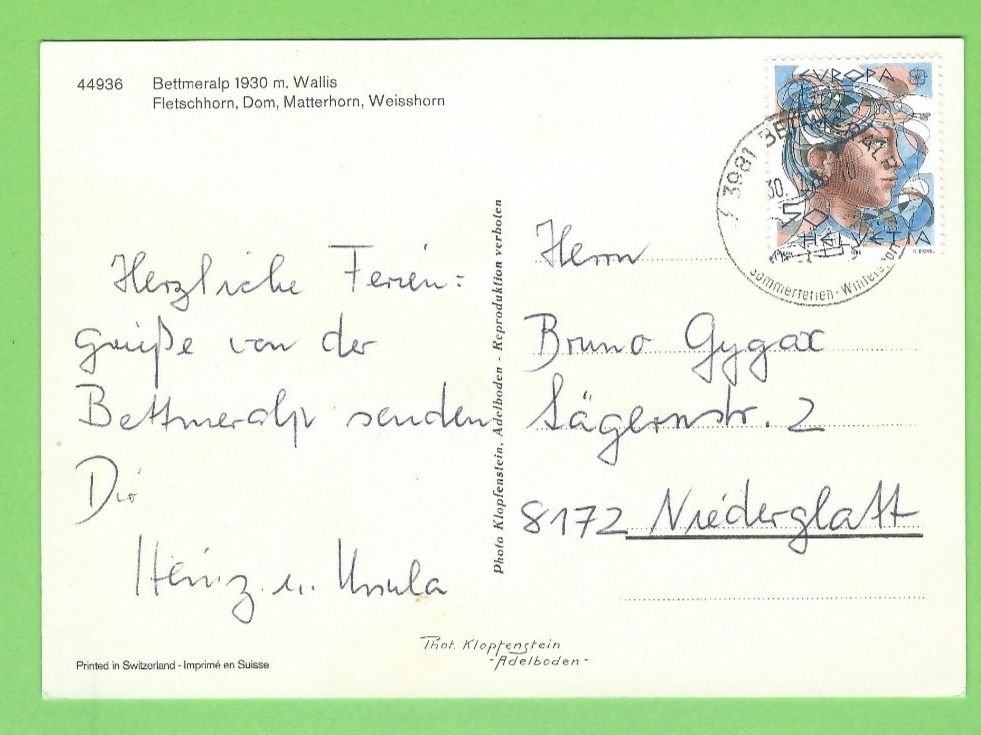 Cartoline postali: Bettmeralp – Usato da Zürich venduto da t24_de 1