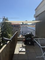 Terrace awning with base, cream-colored, good condition