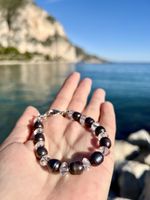 Elegant Black Pearl & Rock Crystal Bracelet Silver