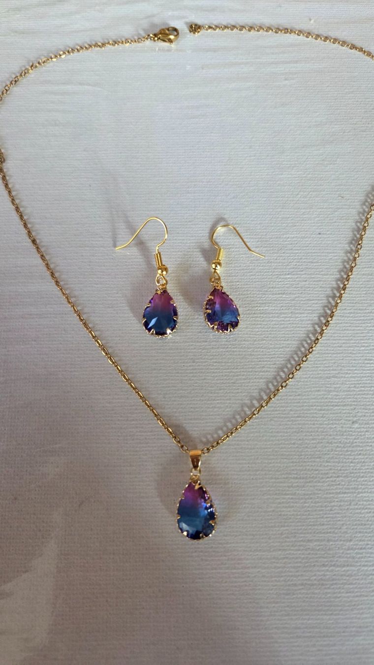Orecchini pendenti & Orecchini a lobo: Schmuck set Blau Lila Ohrringe Kette Frühling Modeschmuck – Nuovo (secondo la descrizione) da Weggis venduto da Leeclipse 1