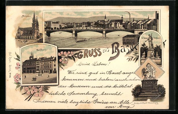 Cartes postales: Litho Basel, Panorama mit Brücke, Müns – D'occasion à Berlin par bartko-reher