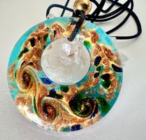 Murano Glasanhänger Türkis Goldfluss Wirbel wandelbar