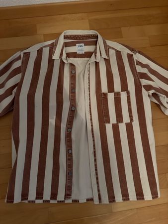 Zara Hemd gestreift braun weiss Relaxed Fit Grösse L