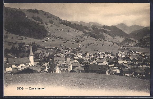 Ansichtskarten: AK Zweisimmen, Ortsansicht mit Kirche – Gebraucht aus Berlin von bartko-reher