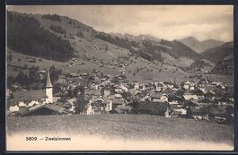 AK Zweisimmen, Ortsansicht mit Kirche