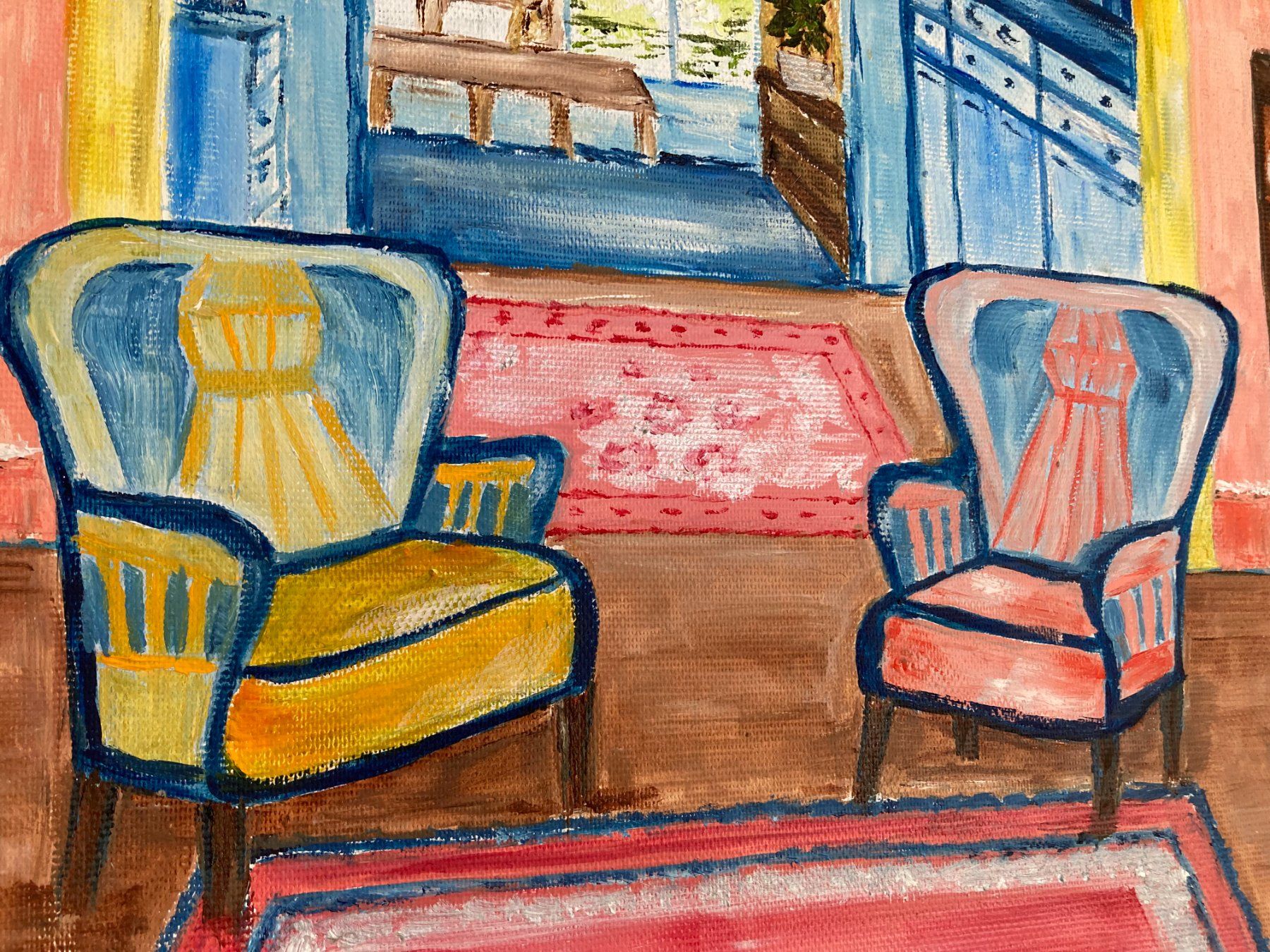 Dipinti: Gemälde, Öl auf Leinwand, Wohnzimmer Interieur, Kunst – Nuovo (secondo la descrizione) da Cham venduto da Felha 8