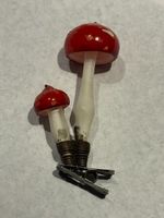 Antiker Weihnachtsschmuck, Pilz Duo aus Glas mit Klammer