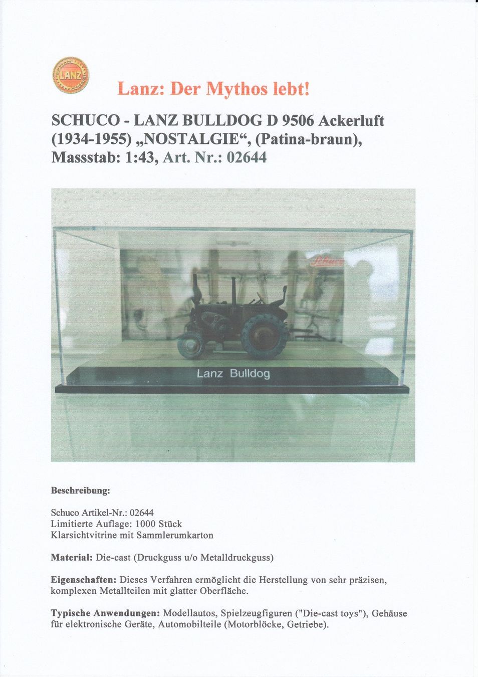 Schuco Kit di modellismo & Modellini statici: Lanz: Der Mythos lebt! – Nuovo (secondo la descrizione) da Nendeln venduto da hgh_672q 1