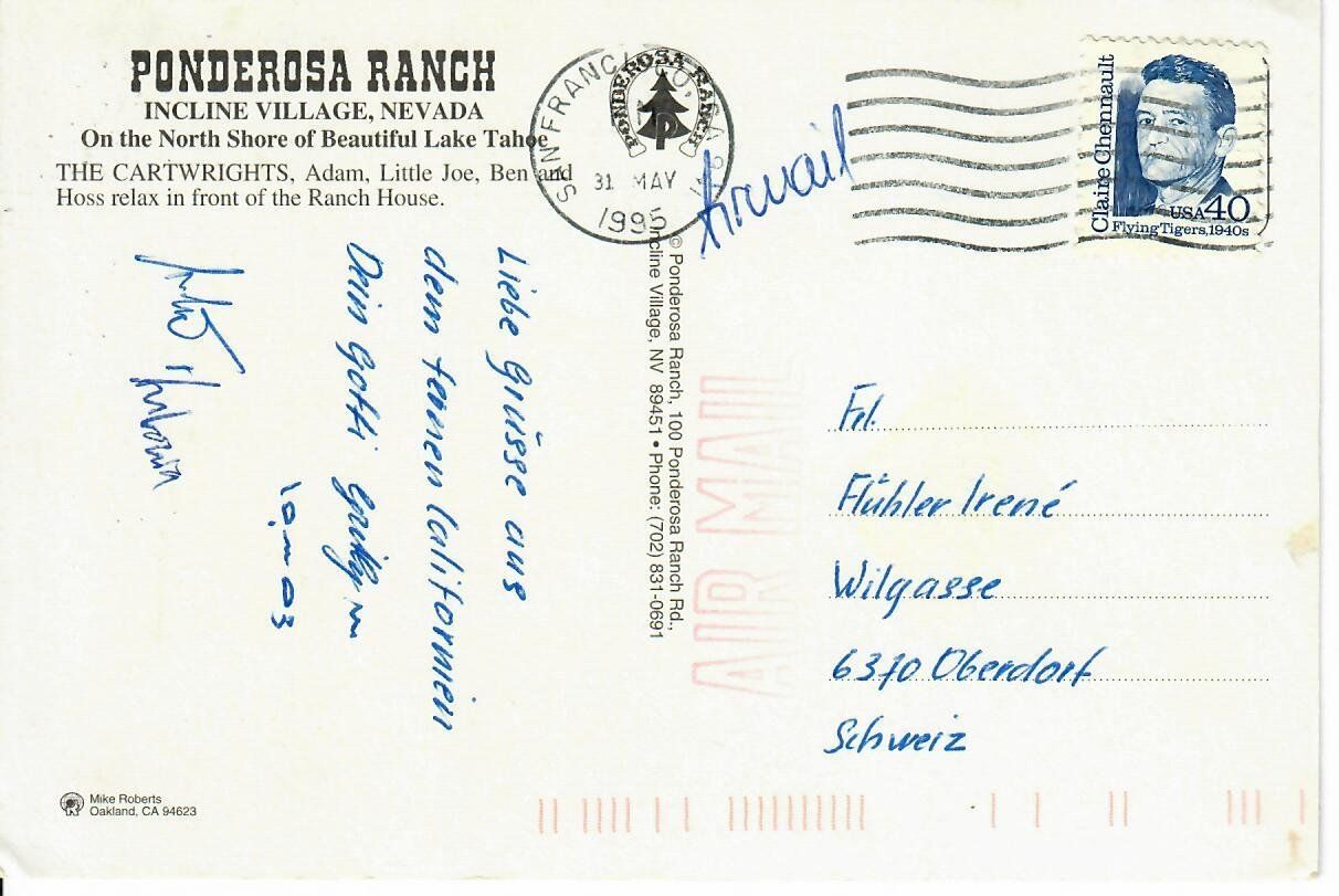 Cartoline postali: Ponderosa  Ranch  -  Bonanza – Usato da Hochdorf venduto da Ziegel-16 1