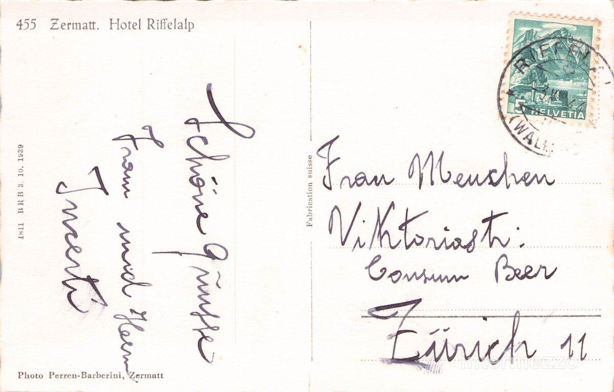 Cartoline postali: Zermatt VS // 1944 Riffelberg – Usato da Basel venduto da intermezzo12 1