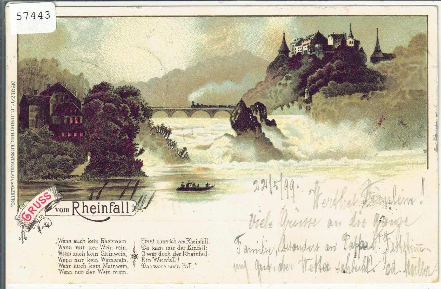 Cartes postales: Gruss vom Rheinfall - Litho 1899 – D'occasion à Ettingen par Kartenplanet